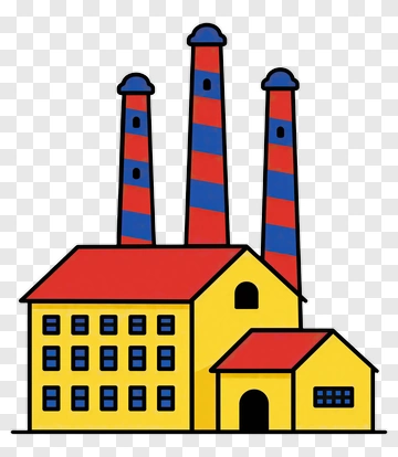 Industrial Factory Building With Chimneys PNG