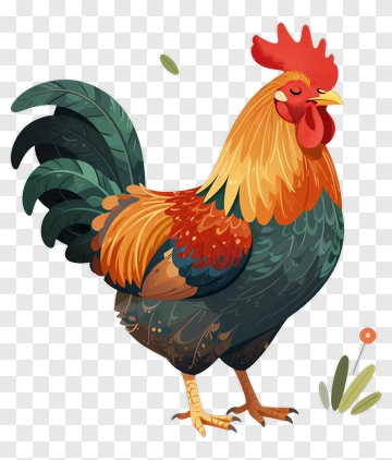 Illustration Of A Rooster With Vibrant Feathers PNG