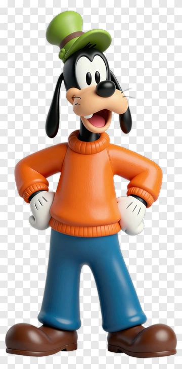 Goofy In Orange Sweater And Green Hat PNG