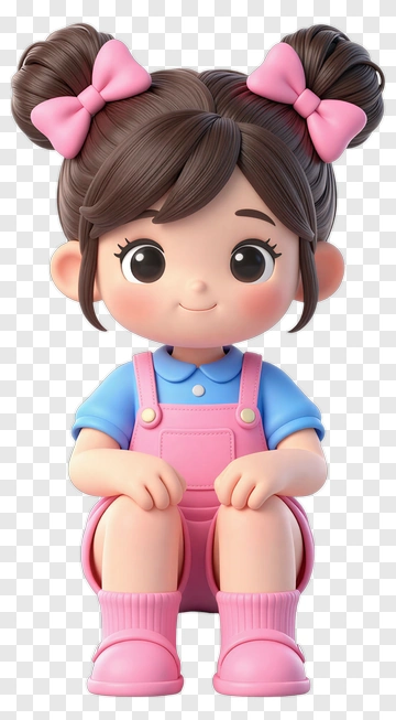 Cute Cartoon Girl With Pink Bow PNG