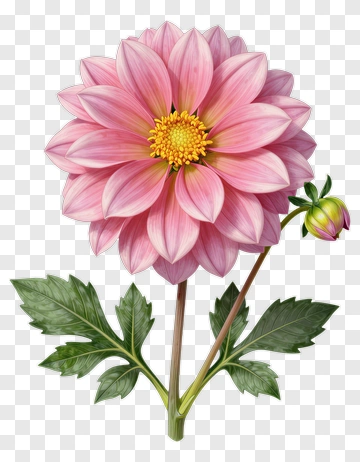 Pink Dahlia With Yellow Center PNG