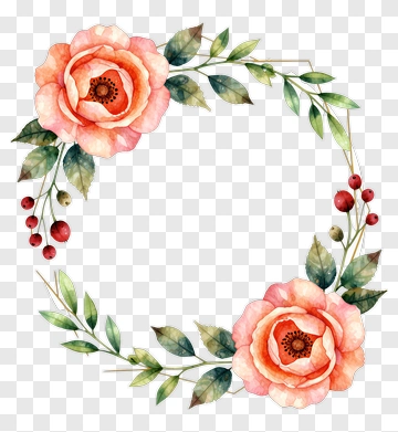 Watercolor Rose And Leaf Frame PNG