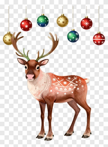 Reindeer With Christmas Ornaments PNG
