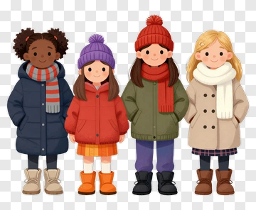 Four Children In Winter Outfits PNG