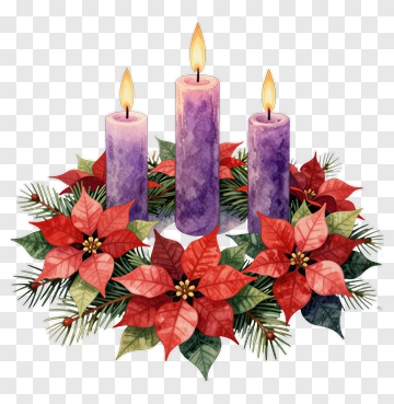 Advent Wreath With Lit Candles And Poinsettias PNG