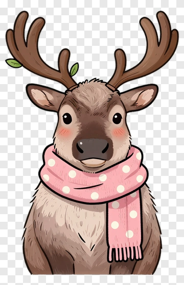 Cute Reindeer With Pink Scarf PNG