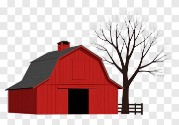Red Barn With Bare Tree PNG