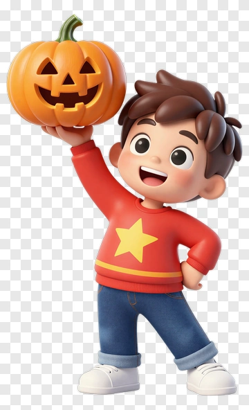 Happy Boy Holding Pumpkin PNG