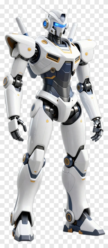 White And Blue Robot With Yellow Accents PNG