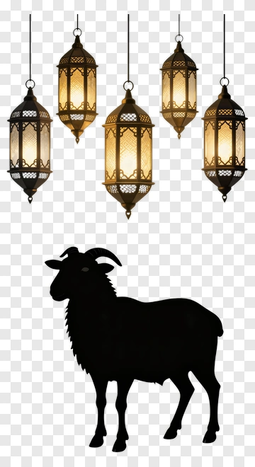 Silhouette Of A Sheep With Hanging Lanterns PNG