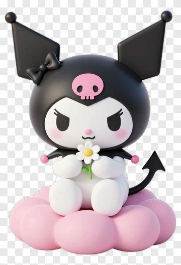 Kuromi Holding A Daisy On A Cloud PNG