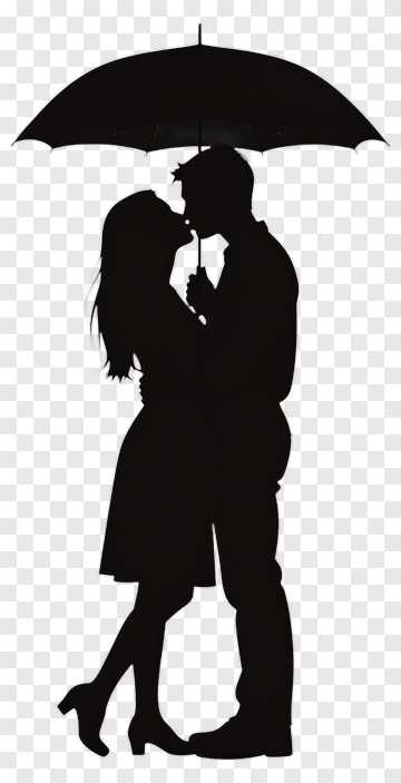 Couple Kissing Under Umbrella PNG