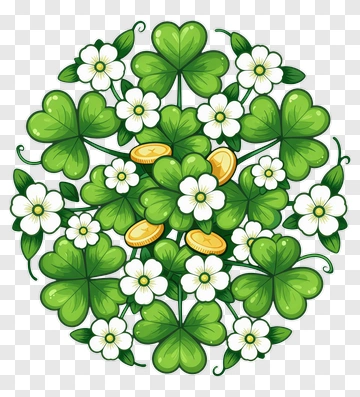 Clover And Flower With Gold Coin PNG
