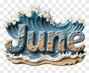 June Wave Beach Text PNG