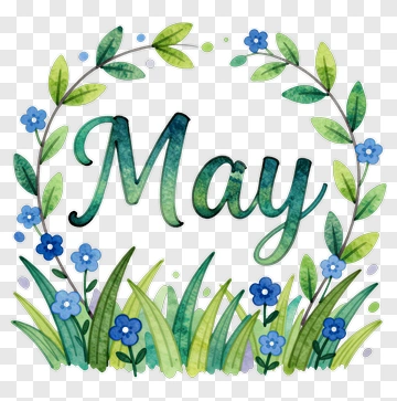 May In Watercolor Wreath PNG