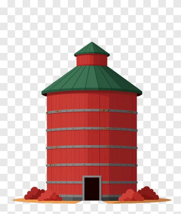 Red Grain Silo With Green Roof PNG