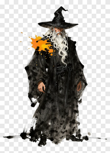 Ancient Wizard With Orange Magic Splash PNG