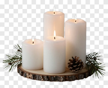 White Candles With Pine Cone And Branch PNG