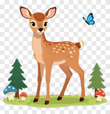 Cute Fawn With Butterfly And Mushrooms PNG