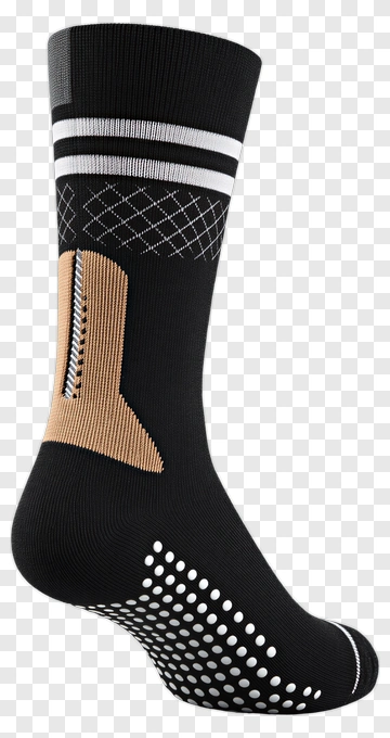 Black Athletic Sock With Stripes And Grip Dots PNG