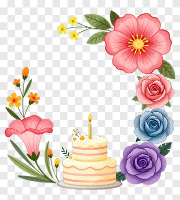 Birthday Cake With Floral Frame PNG