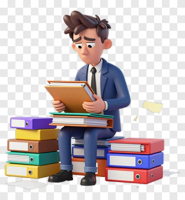Cartoon Man Reading Files PNG