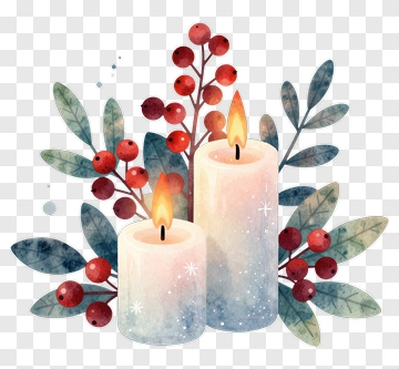 Candles With Berries And Leaves PNG