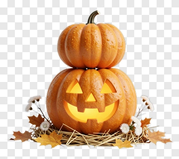 Stacked Jack-o'-Lanterns With Autumn Decor PNG