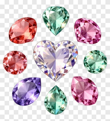 Heart-Shaped Diamond And Gemstones PNG