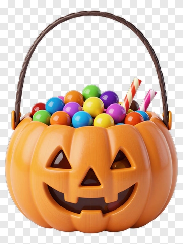 Halloween Pumpkin Basket Filled With Candy PNG