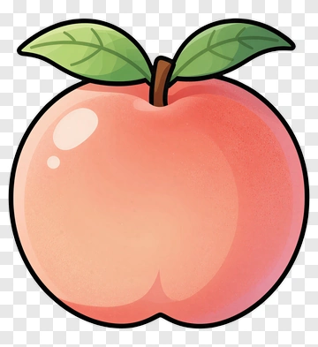Cartoon Peach With Green Leaves PNG