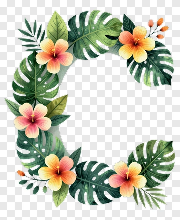 Tropical Letter C With Flowers And Leaves PNG