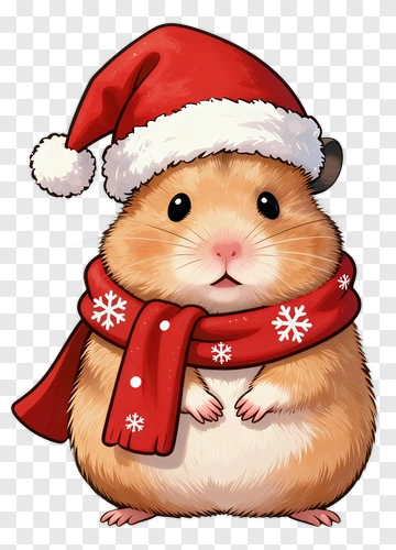 Cute Hamster In Santa Hat And Scarf PNG