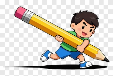 Boy Carrying Giant Pencil PNG