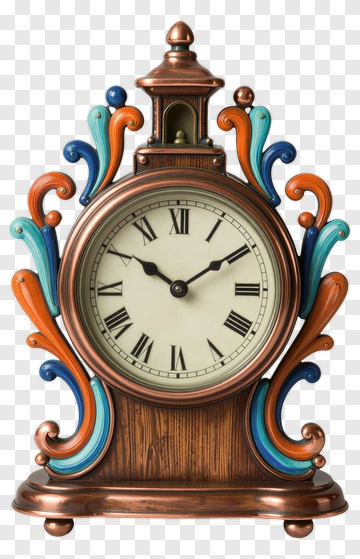 Ornate Antique Clock With Curved Accents PNG