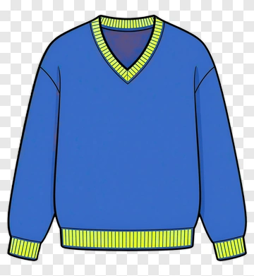 Blue V-Neck Sweater With Yellow Trim PNG