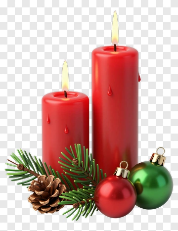 Red Candles With Pinecone And Ornaments PNG