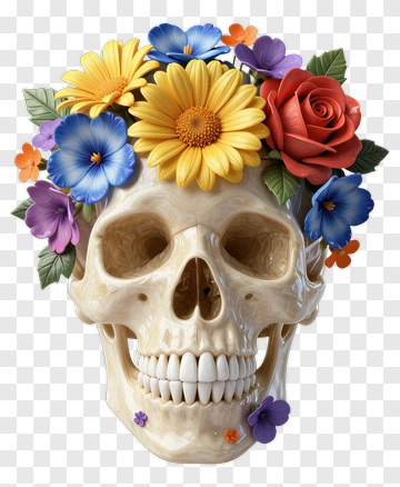 Skull With Colorful Flower Crown PNG