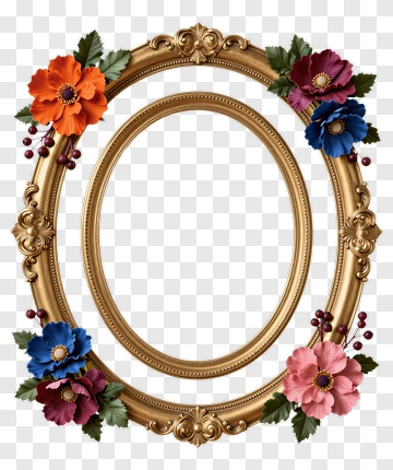 Ornate Gold Frame With Floral Decor PNG