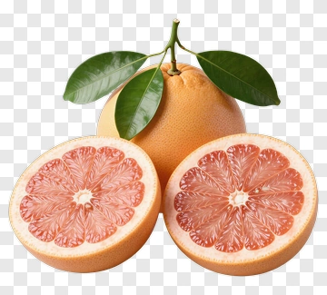 Grapefruit With Leaf And Cut Section PNG