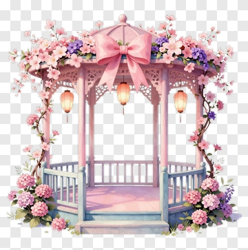 Pink Gazebo With Floral Decor PNG