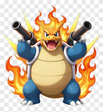 Blastoise With Fire And Pistols PNG