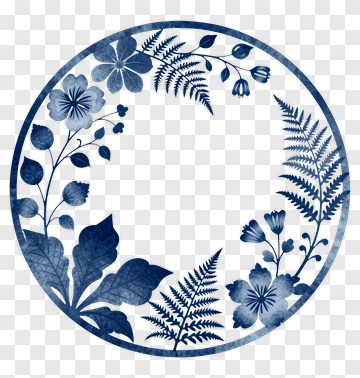Blue Floral Wreath With Ferns PNG