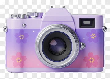 Purple Camera With Cherry Blossom Design PNG
