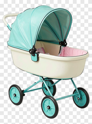 Teal And White Baby Stroller PNG