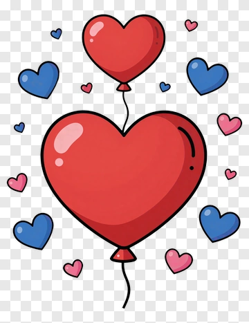 Heart Balloon With Floating Hearts PNG