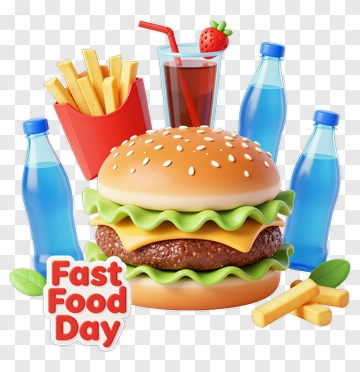 Fast Food Day With Hamburger And Fries PNG