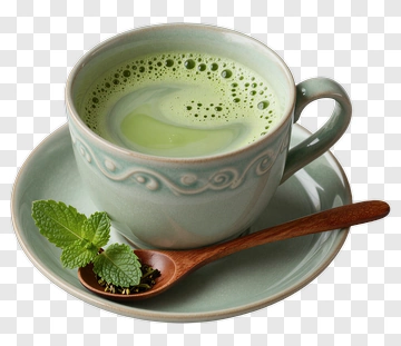 Matcha Tea In Ceramic Cup With Mint PNG