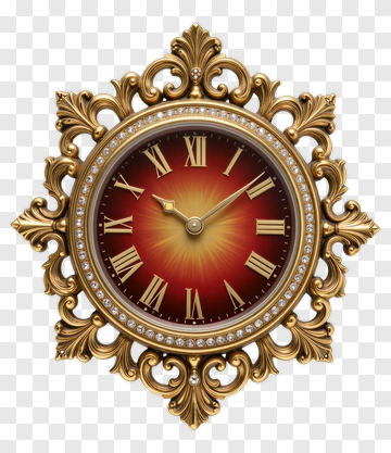 Ornate Gold Clock With Roman Numerals PNG