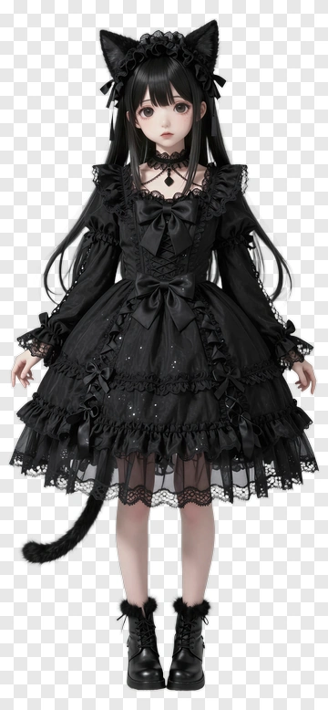 Girl In Black Cat Ears Lolita Outfit PNG